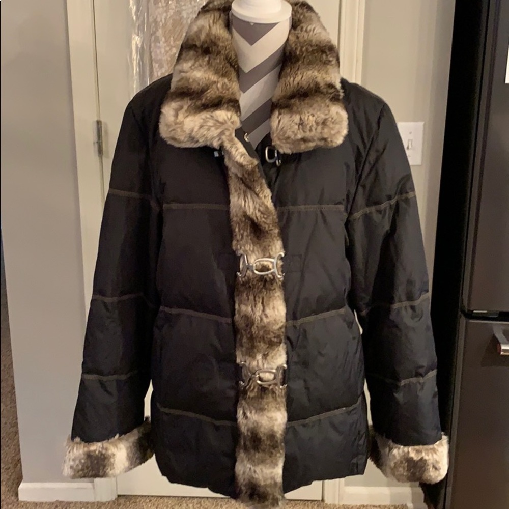 Beautiful black jacket with fur collar & cuffs